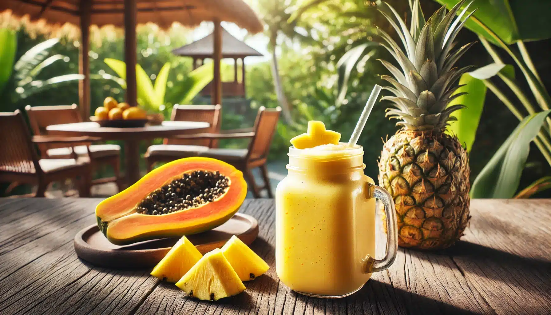 Batido de piña, mango y papaya