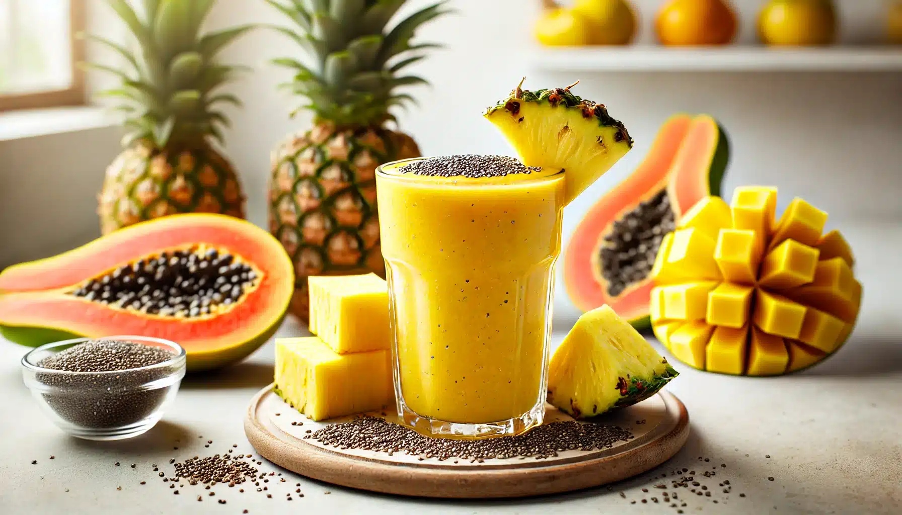 Batido de piña, mango y papaya